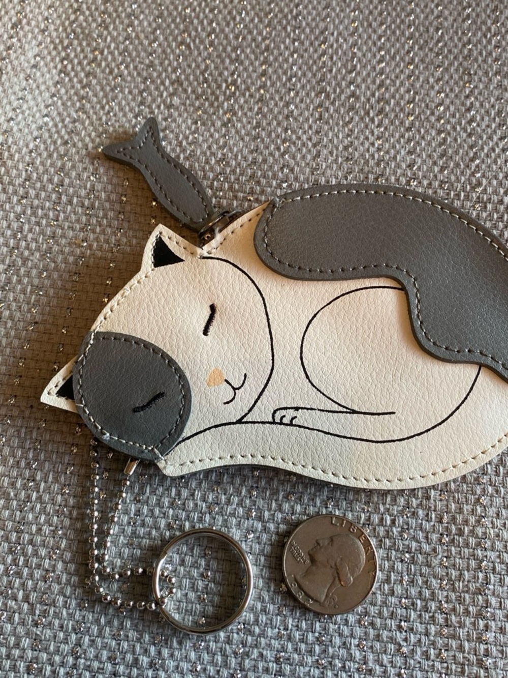 Rolfs White and Gray Sleeping Cat Keychain Charm